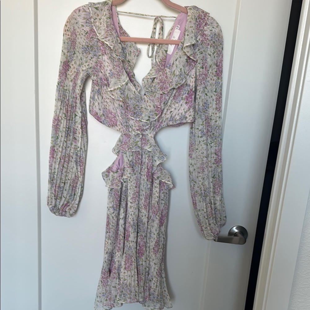 Astr Floral Long Sleeve Dress - Pink and Cream